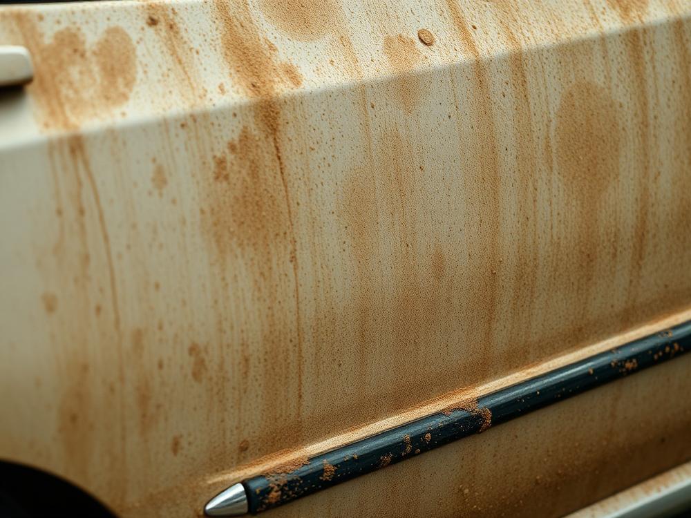 Car exterior covered in road film and dirt before exterior detailing